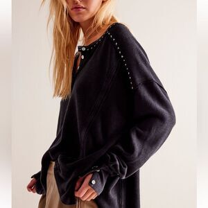 Free People We the Free Taylor Henley Top in Black NWOT